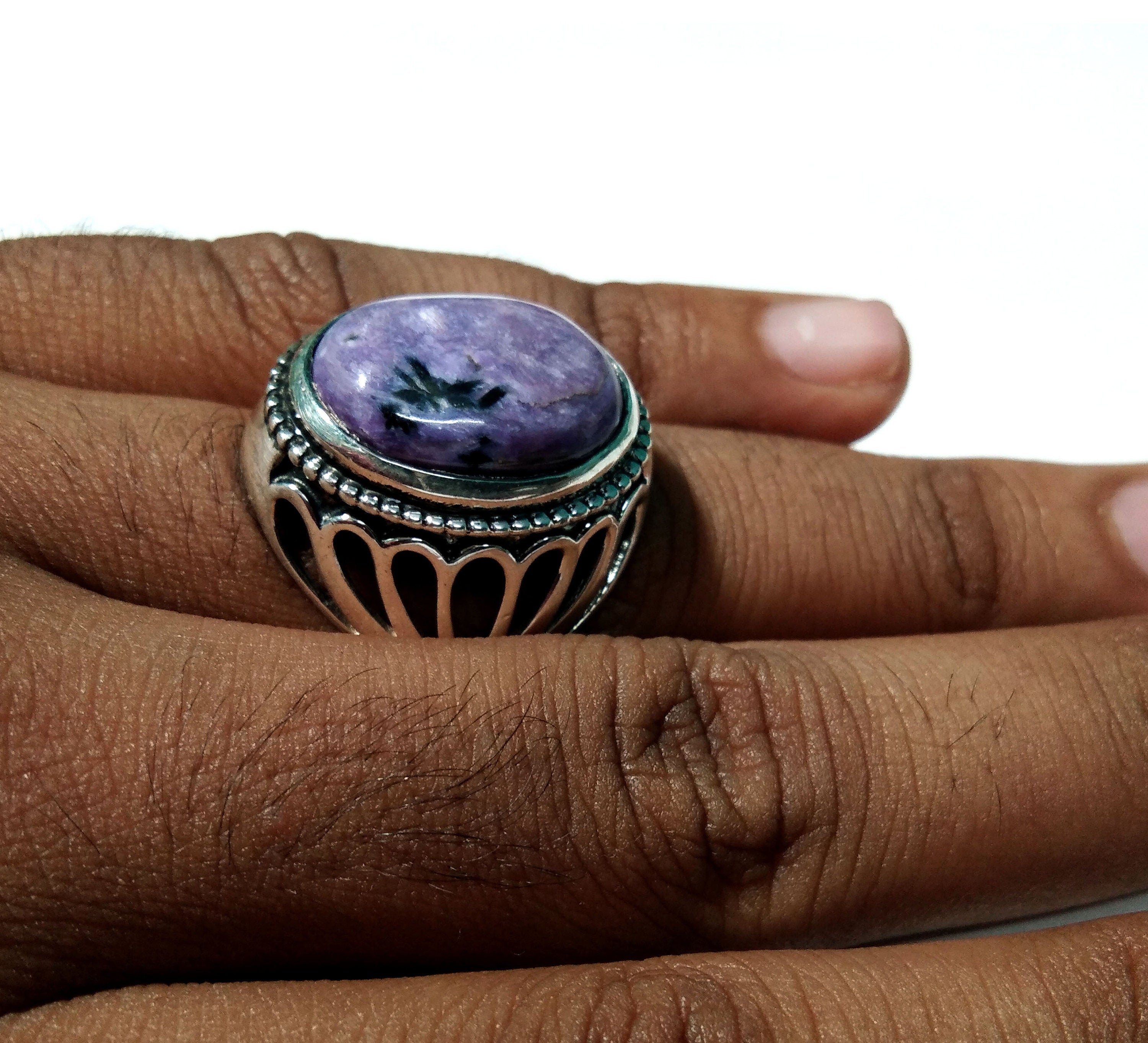 Charoite Cabochon Ring, 925 Sterling Silver Ring, Natural Gemstone Ring, Nice Design Good Making Gift Ring, Very Beautiful Stylish Ring